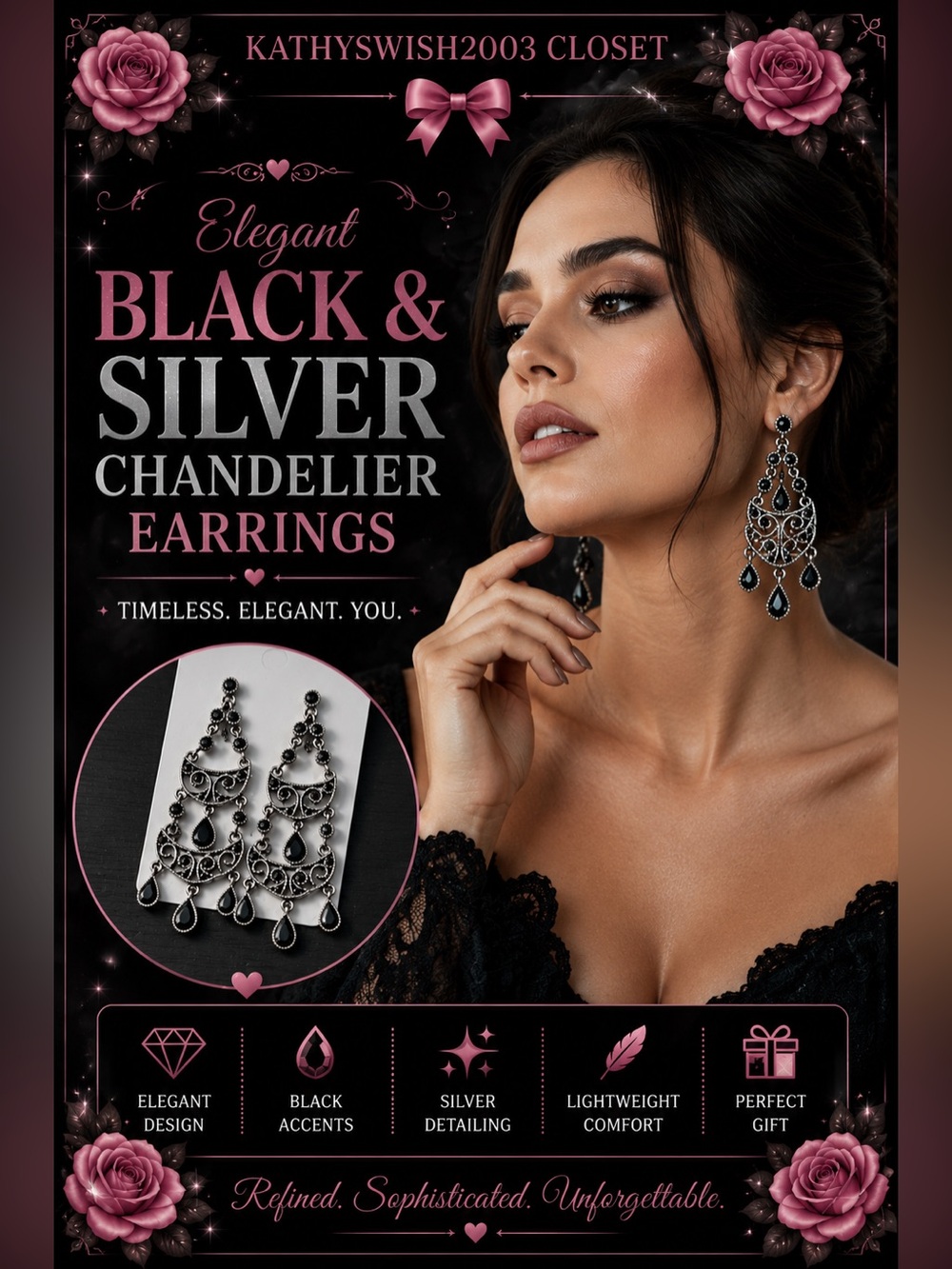 Elegant Black and Silver Chandelier Earrings